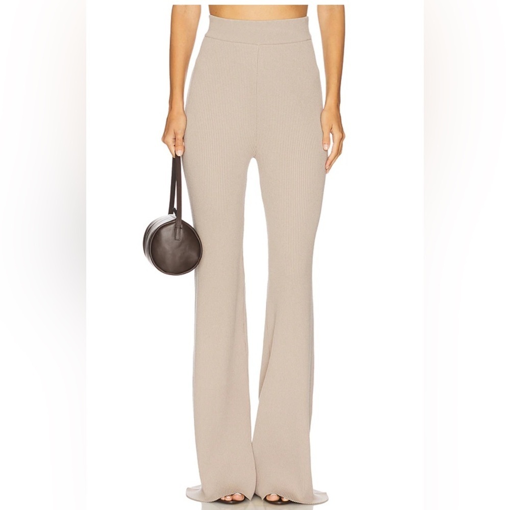 REMAIN Soleima Rib Knit Pants In Silver Gray Size 4 High-Waisted Flare Pants